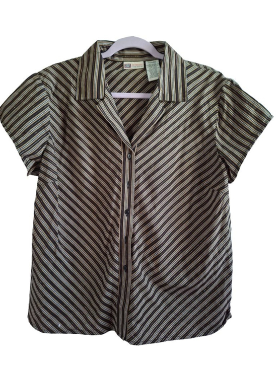 Faded Glory Tops - Vintage Y2K Faded Glory Striped Button Down Shirt XL Brown Beige gold officecore